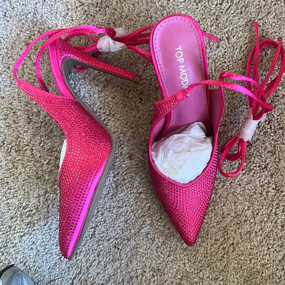 Pink lace up high heels - brand new !!!